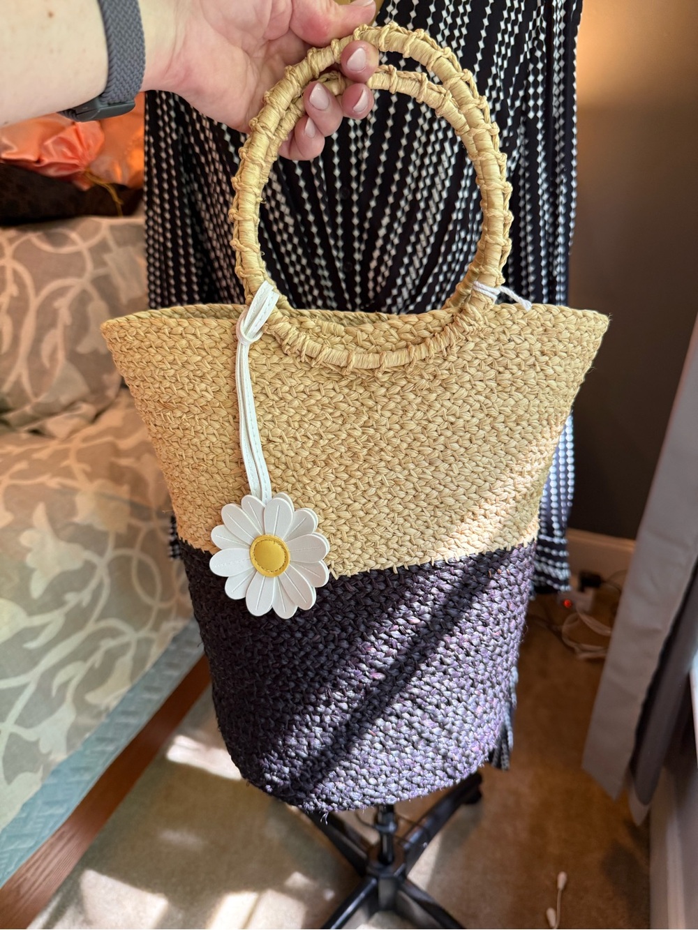 Madewell x Indego Africa Two-Tone Raffia Straw Junonia Bag & Daisy charm NWT